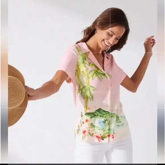 TOMMY BAHAMA Artist Series '23 Perfect Paradise Talulla Silk Camp Shirt size L - Picture 1 of 11